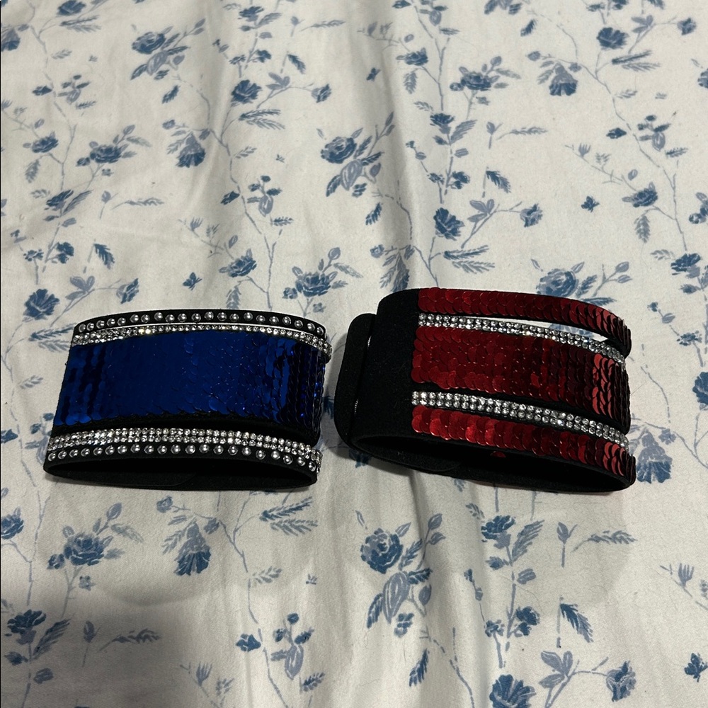 Set of Two Sequin and Rhinestone Cuffs